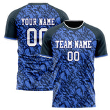 Custom Blue Black Pattern Soccer Jersey