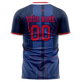 Custom Navy Red Pattern Soccer Jersey