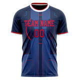 Custom Navy Red Pattern Soccer Jersey