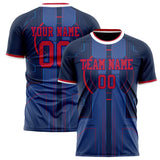 Custom Navy Red Pattern Soccer Jersey