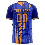 Custom Blue Gold Pattern Soccer Jersey