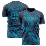 Custom Black Teal Pattern Soccer Jersey