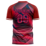 Custom Red Navy Pattern Soccer Jersey