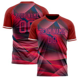 Custom Red Navy Pattern Soccer Jersey