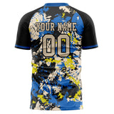 Custom Blue Black Pattern Soccer Jersey