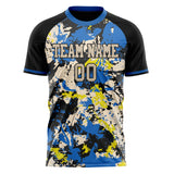 Custom Blue Black Pattern Soccer Jersey