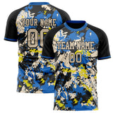 Custom Blue Black Pattern Soccer Jersey