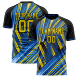 Custom Gold Blue Pattern Soccer Jersey