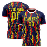 Custom Navy Red Pattern Soccer Jersey