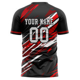 Custom Black Red Pattern Soccer Jersey