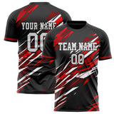 Custom Black Red Pattern Soccer Jersey