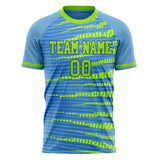 Custom Light Blue Neon Green Pattern Soccer Jersey