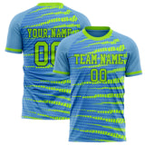 Custom Light Blue Neon Green Pattern Soccer Jersey