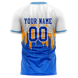 Custom White Blue Pattern Soccer Jersey