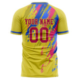 Custom Yellow Blue Pattern Soccer Jersey