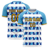 Custom Light Blue White Pattern Soccer Jersey