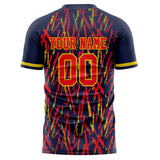 Custom Navy Red Pattern Soccer Jersey