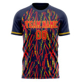 Custom Navy Red Pattern Soccer Jersey