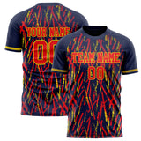 Custom Navy Red Pattern Soccer Jersey