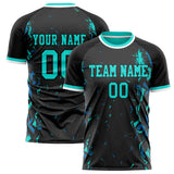 Custom Black Teal Pattern Soccer Jersey