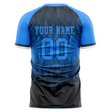 Custom Black Blue Pattern Soccer Jersey