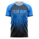 Custom Black Blue Pattern Soccer Jersey