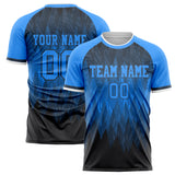 Custom Black Blue Pattern Soccer Jersey