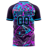 Custom Purple Light Blue Pattern Soccer Jersey