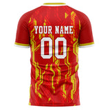 Custom Red Gold Pattern Soccer Jersey