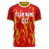 Custom Red Gold Pattern Soccer Jersey