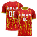 Custom Red Gold Pattern Soccer Jersey