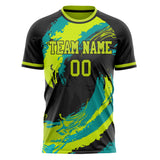 Custom Black Teal Pattern Soccer Jersey