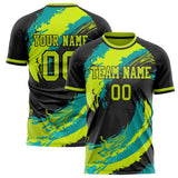 Custom Black Teal Pattern Soccer Jersey