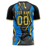 Custom Black Blue Pattern Soccer Jersey