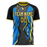 Custom Black Blue Pattern Soccer Jersey