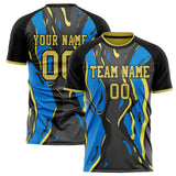 Custom Black Blue Pattern Soccer Jersey