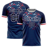 Custom Navy Red Pattern Soccer Jersey