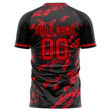 Custom Black Red Pattern Soccer Jersey