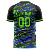 Custom Black Neon Green Pattern Soccer Jersey