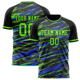 Custom Black Neon Green Pattern Soccer Jersey