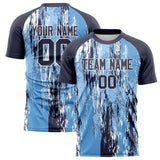 Custom Light Blue Navy Pattern Soccer Jersey