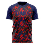 Custom Navy Red Pattern Soccer Jersey