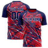 Custom Red Navy Pattern Soccer Jersey