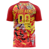 Custom Red Gold Pattern Soccer Jersey