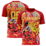 Custom Red Gold Pattern Soccer Jersey