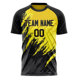 Custom Black Yellow Pattern Soccer Jersey