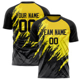 Custom Black Yellow Pattern Soccer Jersey