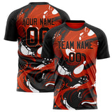 Custom Black Red Pattern Soccer Jersey