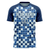 Custom Navy Gray Pattern Soccer Jersey