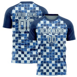 Custom Navy Gray Pattern Soccer Jersey